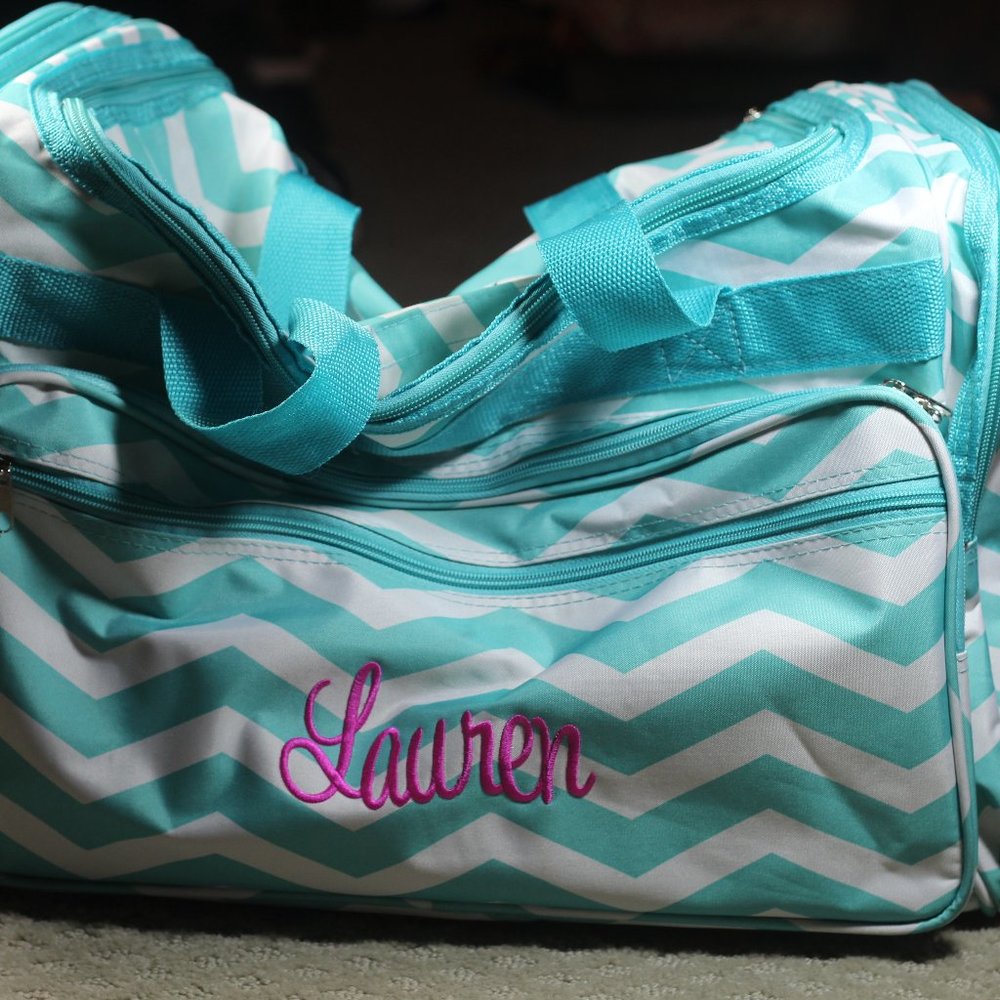 Chevron Patterned Bag with "Lauren" Embroidered